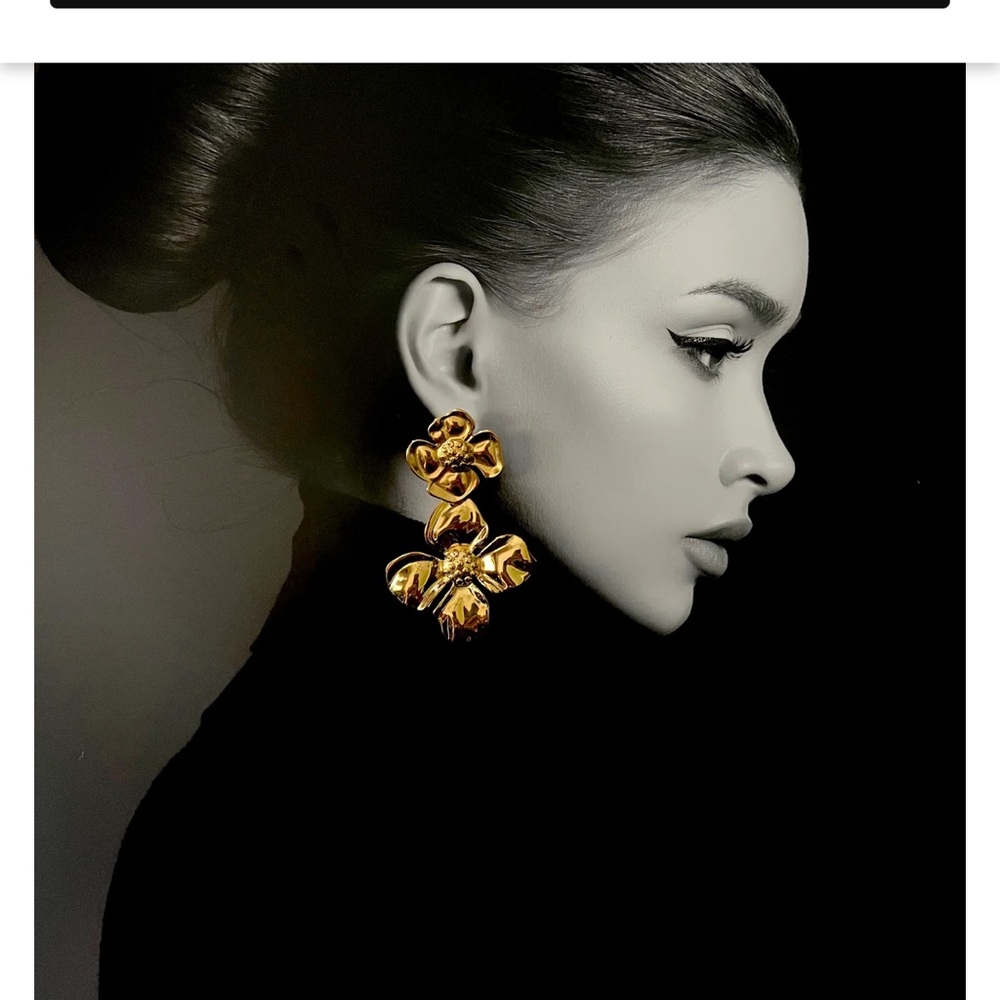 Gold Floral Drop Earrings — Women Jewelry